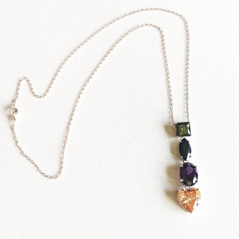 Multi-Color Gemstone Sterling Silver Necklace / Fashion Costume Jewelry